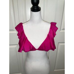Chelsea & Violet Fuchsia Pink Padded Ruffle Bikini Top NEW size SMALL